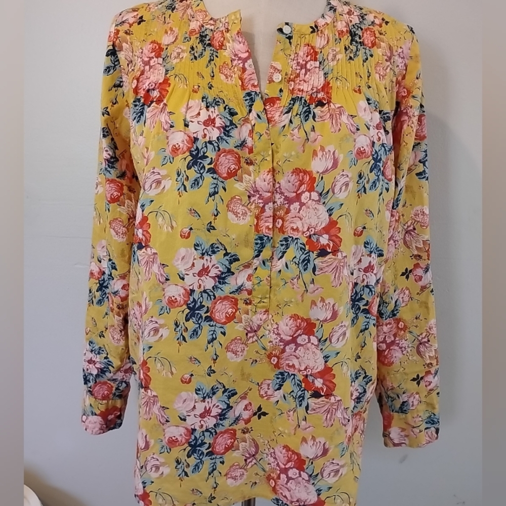J.Crew Liberty London Magical Bouquet Floral Popover Shirt Pintuck XS 2 Yellow